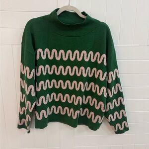 Maeve Cary’s Mock Neck Green and Pink Sweater Sz M